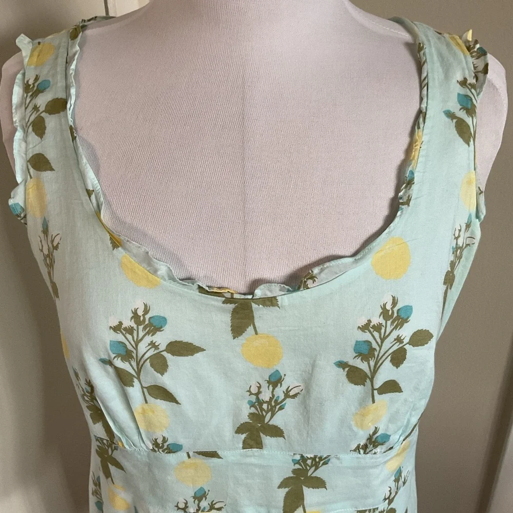 LOFT Petite 10P Blue Yellow Floral Peplum Tank Top 100% Cotton Sleeveless - Picture 2 of 5